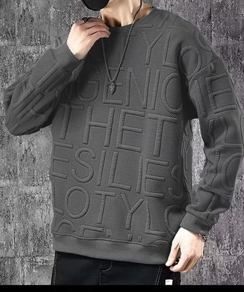 エンボス加工ロゴtシャツ メンズ 長袖 大人 カジュアル tシャツ黒 秋冬 ゆったり 男女兼用 クルーネック カップル かっこいい 立体ロゴ 韓国風トレーナー 33NZ-011