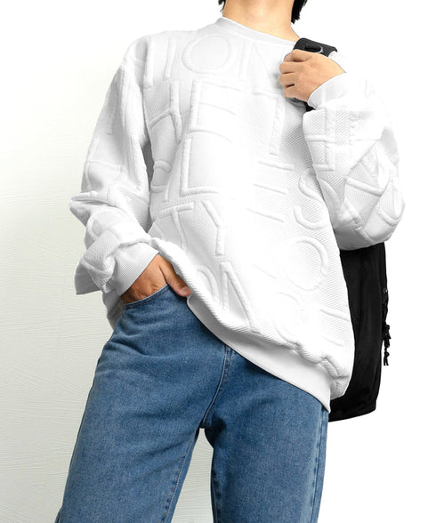 エンボス加工ロゴtシャツ メンズ 長袖 大人 カジュアル tシャツ黒 秋冬 ゆったり 男女兼用 クルーネック カップル かっこいい 立体ロゴ 韓国風トレーナー 33NZ-011