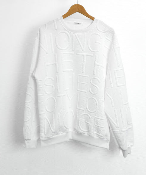 エンボス加工ロゴtシャツ メンズ 長袖 大人 カジュアル tシャツ黒 秋冬 ゆったり 男女兼用 クルーネック カップル かっこいい 立体ロゴ 韓国風トレーナー 33NZ-011