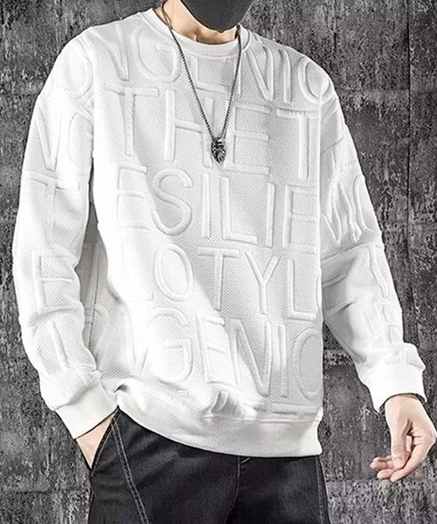 エンボス加工ロゴtシャツ メンズ 長袖 大人 カジュアル tシャツ黒 秋冬 ゆったり 男女兼用 クルーネック カップル かっこいい 立体ロゴ 韓国風トレーナー 33NZ-011