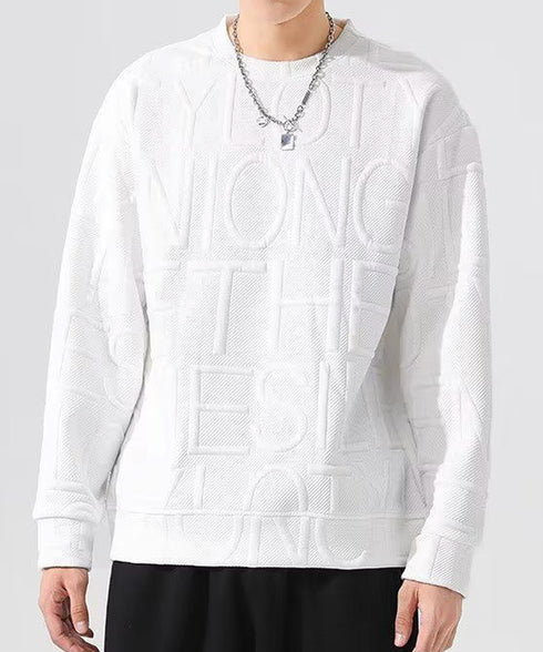 エンボス加工ロゴtシャツ メンズ 長袖 大人 カジュアル tシャツ黒 秋冬 ゆったり 男女兼用 クルーネック カップル かっこいい 立体ロゴ 韓国風トレーナー 33NZ-011