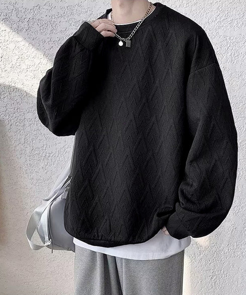 メンズTシャツ クルーネックスウェット メンズウェア プルオーバー かっこいい お洒落 ドロップショルダーtシャツ 無地エンボスロゴ 大人 カジュアル トップス 33NZ-012