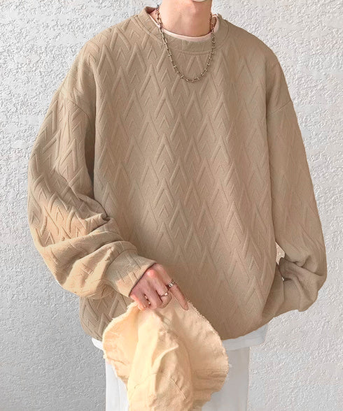 メンズTシャツ クルーネックスウェット メンズウェア プルオーバー かっこいい お洒落 ドロップショルダーtシャツ 無地エンボスロゴ 大人 カジュアル トップス 33NZ-012