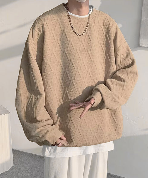 メンズTシャツ クルーネックスウェット メンズウェア プルオーバー かっこいい お洒落 ドロップショルダーtシャツ 無地エンボスロゴ 大人 カジュアル トップス 33NZ-012