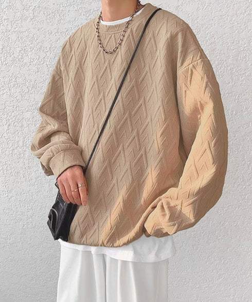 メンズTシャツ クルーネックスウェット メンズウェア プルオーバー かっこいい お洒落 ドロップショルダーtシャツ 無地エンボスロゴ 大人 カジュアル トップス 33NZ-012