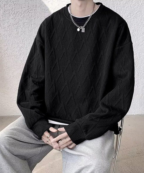 メンズTシャツ クルーネックスウェット メンズウェア プルオーバー かっこいい お洒落 ドロップショルダーtシャツ 無地エンボスロゴ 大人 カジュアル トップス 33NZ-012