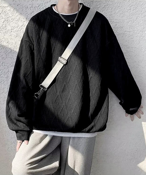 メンズTシャツ クルーネックスウェット メンズウェア プルオーバー かっこいい お洒落 ドロップショルダーtシャツ 無地エンボスロゴ 大人 カジュアル トップス 33NZ-012