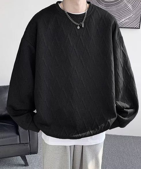 メンズTシャツ クルーネックスウェット メンズウェア プルオーバー かっこいい お洒落 ドロップショルダーtシャツ 無地エンボスロゴ 大人 カジュアル トップス 33NZ-012