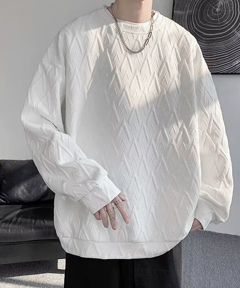 メンズTシャツ クルーネックスウェット メンズウェア プルオーバー かっこいい お洒落 ドロップショルダーtシャツ 無地エンボスロゴ 大人 カジュアル トップス 33NZ-012