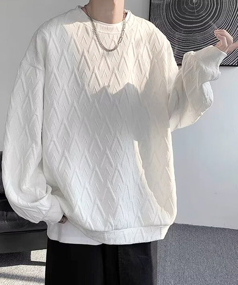 メンズTシャツ クルーネックスウェット メンズウェア プルオーバー かっこいい お洒落 ドロップショルダーtシャツ 無地エンボスロゴ 大人 カジュアル トップス 33NZ-012