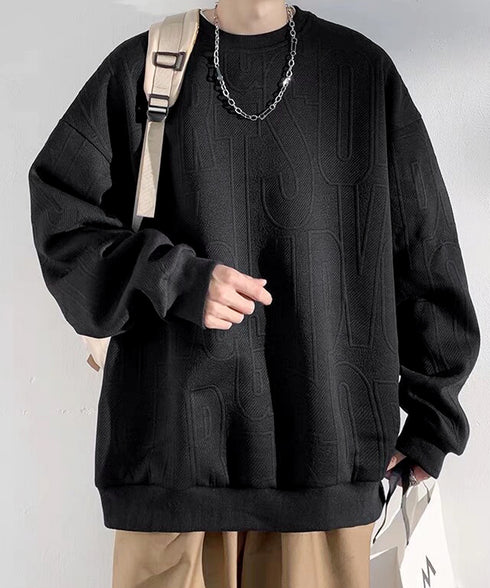 立体ロゴtシャツ 長袖 プルオーバー メンズ カジュアル ラウンドネック 無地 トップス エンボス加工 スウェット ゆったり カップルロンT おしゃれ 春秋服 33NZ-013