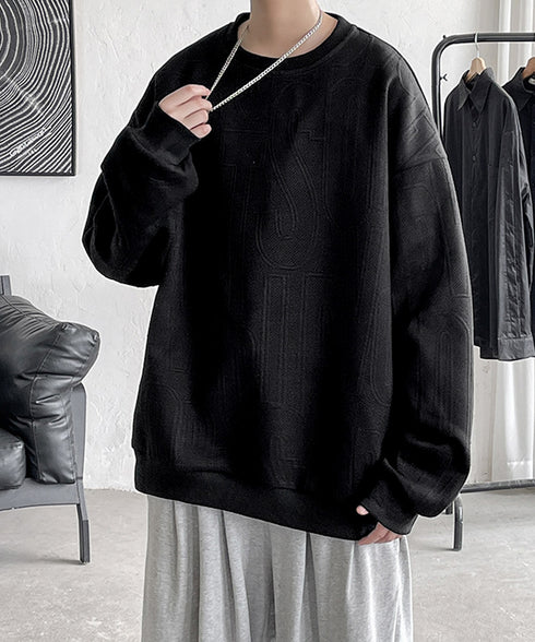 立体ロゴtシャツ 長袖 プルオーバー メンズ カジュアル ラウンドネック 無地 トップス エンボス加工 スウェット ゆったり カップルロンT おしゃれ 春秋服 33NZ-013