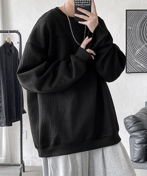 立体ロゴtシャツ 長袖 プルオーバー メンズ カジュアル ラウンドネック 無地 トップス エンボス加工 スウェット ゆったり カップルロンT おしゃれ 春秋服 33NZ-013