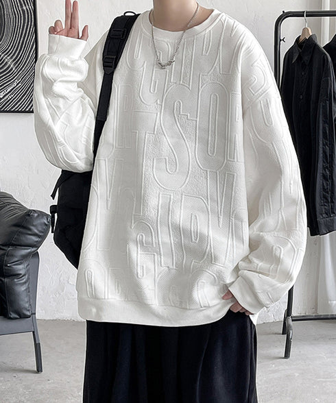 立体ロゴtシャツ 長袖 プルオーバー メンズ カジュアル ラウンドネック 無地 トップス エンボス加工 スウェット ゆったり カップルロンT おしゃれ 春秋服 33NZ-013