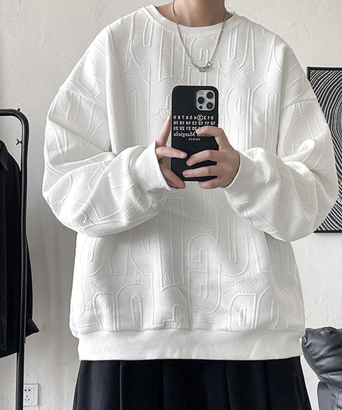 立体ロゴtシャツ 長袖 プルオーバー メンズ カジュアル ラウンドネック 無地 トップス エンボス加工 スウェット ゆったり カップルロンT おしゃれ 春秋服 33NZ-013