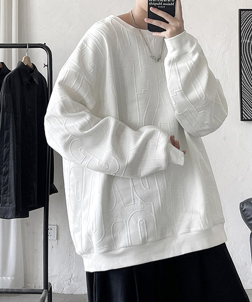 立体ロゴtシャツ 長袖 プルオーバー メンズ カジュアル ラウンドネック 無地 トップス エンボス加工 スウェット ゆったり カップルロンT おしゃれ 春秋服 33NZ-013