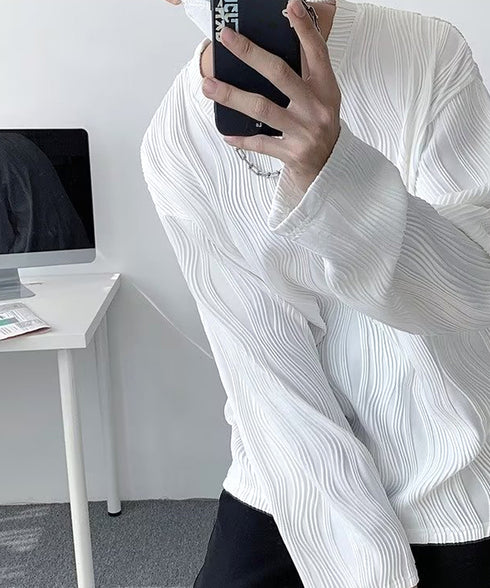 クルーネック トップス 長袖 Tシャツ メンズ ファッション ブラック ストリート カットソー ゆったり かっこいい 人気 ロングスリーブ 無地 お洒落 春秋服 33NZ-014