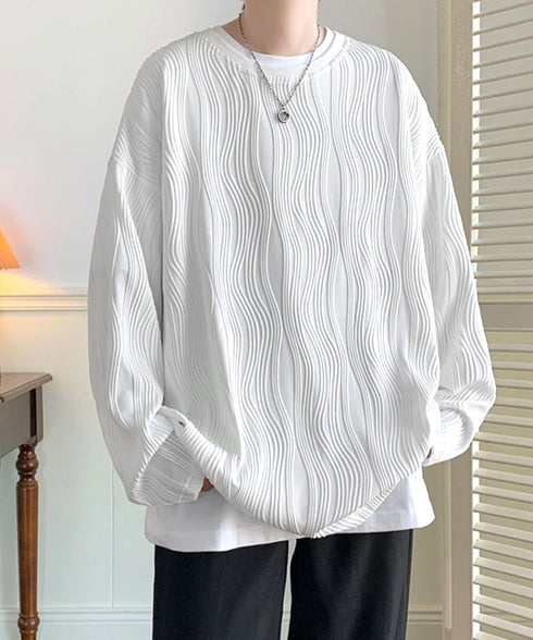 クルーネック トップス 長袖 Tシャツ メンズ ファッション ブラック ストリート カットソー ゆったり かっこいい 人気 ロングスリーブ 無地 お洒落 春秋服 33NZ-014