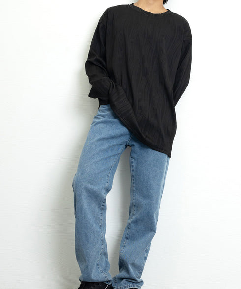 クルーネック トップス 長袖 Tシャツ メンズ ファッション ブラック ストリート カットソー ゆったり かっこいい 人気 ロングスリーブ 無地 お洒落 春秋服 33NZ-014