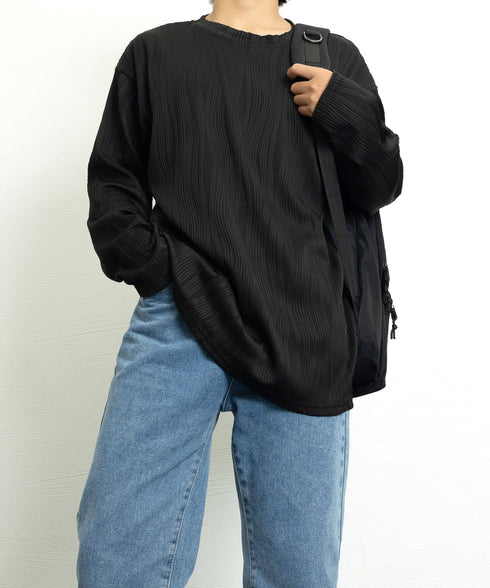 クルーネック トップス 長袖 Tシャツ メンズ ファッション ブラック ストリート カットソー ゆったり かっこいい 人気 ロングスリーブ 無地 お洒落 春秋服 33NZ-014