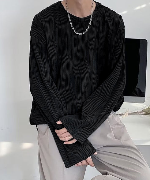 クルーネック トップス 長袖 Tシャツ メンズ ファッション ブラック ストリート カットソー ゆったり かっこいい 人気 ロングスリーブ 無地 お洒落 春秋服 33NZ-014