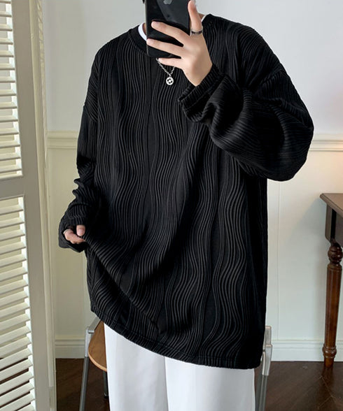 クルーネック トップス 長袖 Tシャツ メンズ ファッション ブラック ストリート カットソー ゆったり かっこいい 人気 ロングスリーブ 無地 お洒落 春秋服 33NZ-014