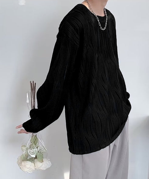 クルーネック トップス 長袖 Tシャツ メンズ ファッション ブラック ストリート カットソー ゆったり かっこいい 人気 ロングスリーブ 無地 お洒落 春秋服 33NZ-014