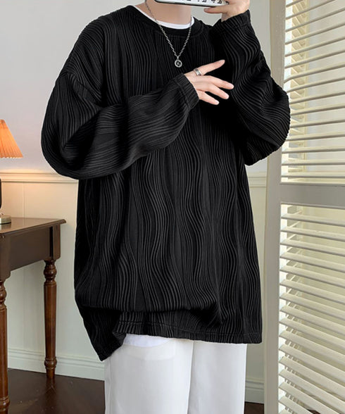 クルーネック トップス 長袖 Tシャツ メンズ ファッション ブラック ストリート カットソー ゆったり かっこいい 人気 ロングスリーブ 無地 お洒落 春秋服 33NZ-014