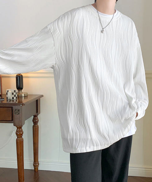 クルーネック トップス 長袖 Tシャツ メンズ ファッション ブラック ストリート カットソー ゆったり かっこいい 人気 ロングスリーブ 無地 お洒落 春秋服 33NZ-014