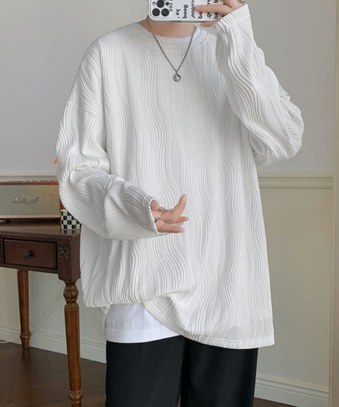 クルーネック トップス 長袖 Tシャツ メンズ ファッション ブラック ストリート カットソー ゆったり かっこいい 人気 ロングスリーブ 無地 お洒落 春秋服 33NZ-014