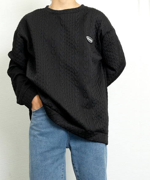 トレーナー 秋服 長袖 丸襟プルオーバー クルーネックカットソー メンズ ゆったり エンボス加工tシャツ 型押しスウェット かっこいい ルーズ カジュアルトップス 33NZ-015