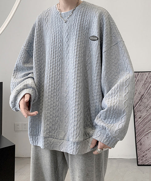 トレーナー 秋服 長袖 丸襟プルオーバー クルーネックカットソー メンズ ゆったり エンボス加工tシャツ 型押しスウェット かっこいい ルーズ カジュアルトップス 33NZ-015