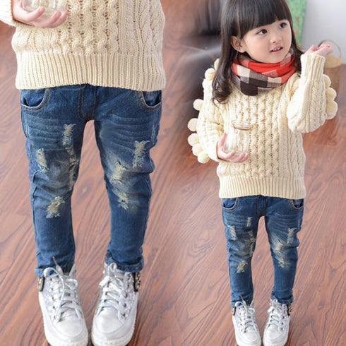 キッズ ダメージデニムパンツ 長ズボン 可愛い 女の子 新作 男の子 春 秋着 ファッション ジュニア 小学生 お洒落 ボトムス 33ZTFS-003