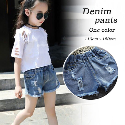 キッズ デニムパンツ 可愛い 新作 キッズ デニムパンツ 可愛い 新作 韓国子供 女の子 ダメージ ショートパンツ ファッション ジュニア 男の子 ボトムス 33ZTFS-005