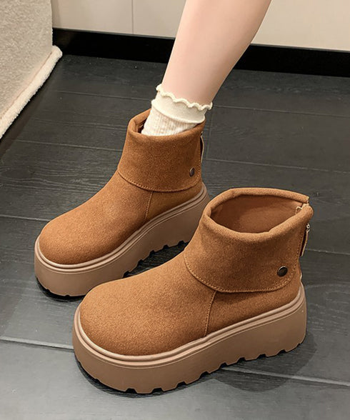 厚底ショートブーツ 秋冬シューズ美脚脚長 スエード調ブーツレディース ボリュームソール 厚底ブーツ 歩きやすい冬靴 カジュアル バッグファスナーブーツ 履きやすい 3JIANLONG-048
