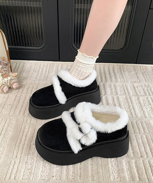 もこもこファー厚底ムートンシューズ裏起毛 レディース韓国風 あったたかフェイクムートンスリッポンブーツ 厚底ショートブーツ 防寒保温ファーブーツ バックルデザイン 3JIANLONG-084