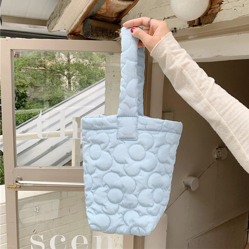 ミニトートバッグ パステルカラー 韓国 キルティングトート お散歩バッグ 花柄ステッチ 大人可愛い バケツバッグ 縦型 ハンドバッグ 手提げカバン おしゃれ 3SBAOB-015