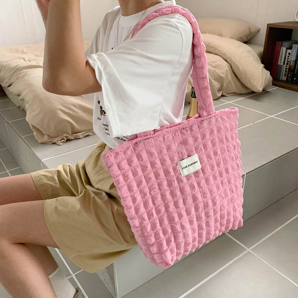 ぽこぽこトートバッグ ワッフル風バッグ ピンク