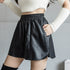PUレザー ショートパンツ レディース おしゃれ フェイクレザー 短パン ウエストゴム ボトムス ハイウエスト カジュアル 美脚パンツ キュロット 着やせ 秋冬 3XAYAT-026