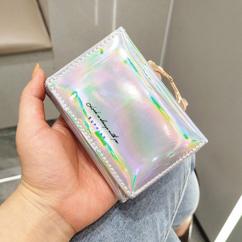 がま口三つ折り財布 ミニウォレット 韓国 オーロラカラー ミニ財布 小銭入れ カード入れ 軽い 小さめ コンパクト財布 女子おしゃれ 中学生高校生 PUレザー財布 3CHUNFU-001