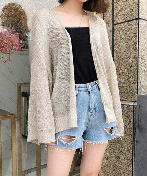 トップス 前開き カーディガン 薄手 夏 トッパーカーデ レディース きれいめ ボリューム袖 ふんわり ゆったり ショート サマーニット 韓国ファッション 3HANFUMO-001