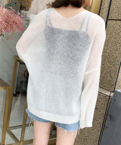 トップス 前開き カーディガン 薄手 夏 トッパーカーデ レディース きれいめ ボリューム袖 ふんわり ゆったり ショート サマーニット 韓国ファッション 3HANFUMO-001