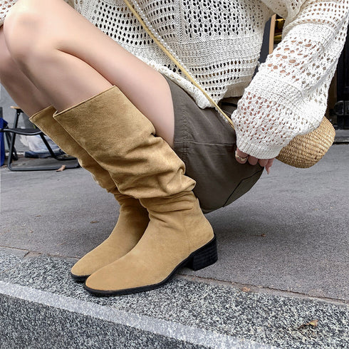 ロングブーツ レディーススエード調ブーツ 韓国 ローヒール ジョッキーブーツ くしゅくしゅ ニーハイブーツ 美脚脚長 通勤通学 カジュアル秋冬シューズ 歩きやすい 3HHAO-002