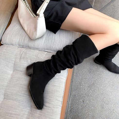 ロングブーツ レディーススエード調ブーツ 韓国 ローヒール ジョッキーブーツ くしゅくしゅ ニーハイブーツ 美脚脚長 通勤通学 カジュアル秋冬シューズ 歩きやすい 3HHAO-002