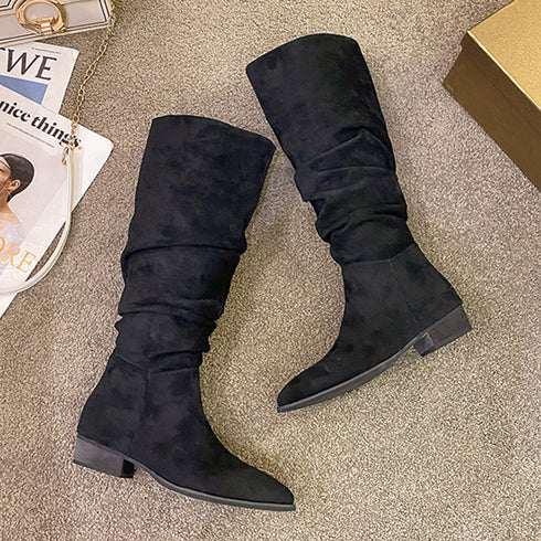 ロングブーツ レディーススエード調ブーツ 韓国 ローヒール ジョッキーブーツ くしゅくしゅ ニーハイブーツ 美脚脚長 通勤通学 カジュアル秋冬シューズ 歩きやすい 3HHAO-002