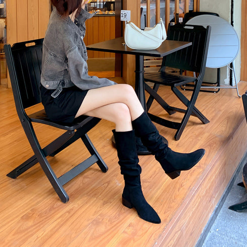 ロングブーツ レディーススエード調ブーツ 韓国 ローヒール ジョッキーブーツ くしゅくしゅ ニーハイブーツ 美脚脚長 通勤通学 カジュアル秋冬シューズ 歩きやすい 3HHAO-002