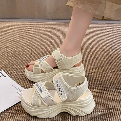 スポーツサンダル 厚底サンダルレディース おしゃれ サマーサンダル 韓国 マジックテープ クロスベルト 美脚シューズ 夏 歩きやすい カジュアルくつ 旅行痛くない 3HHAO-003