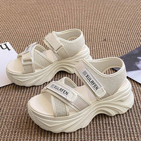 スポーツサンダル 厚底サンダルレディース おしゃれ サマーサンダル 韓国 マジックテープ クロスベルト 美脚シューズ 夏 歩きやすい カジュアルくつ 旅行痛くない 3HHAO-003