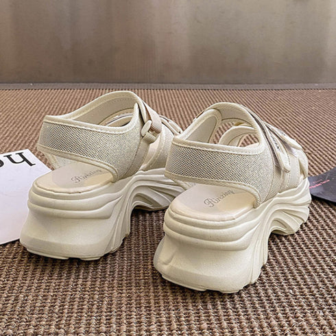 スポーツサンダル 厚底サンダルレディース おしゃれ サマーサンダル 韓国 マジックテープ クロスベルト 美脚シューズ 夏 歩きやすい カジュアルくつ 旅行痛くない 3HHAO-003