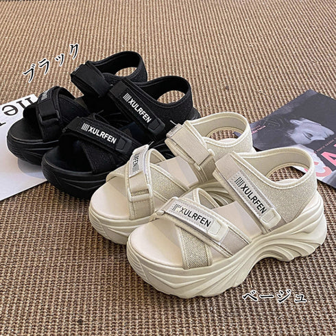 スポーツサンダル 厚底サンダルレディース おしゃれ サマーサンダル 韓国 マジックテープ クロスベルト 美脚シューズ 夏 歩きやすい カジュアルくつ 旅行痛くない 3HHAO-003